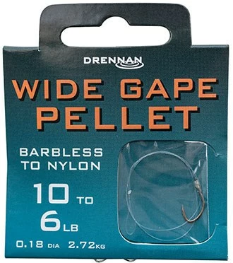 Drennan Hooks To Nylon Barbless Wide Gape Pellet 3 Drennan Hooks To Nylon Barbless Wide Gape Pellet