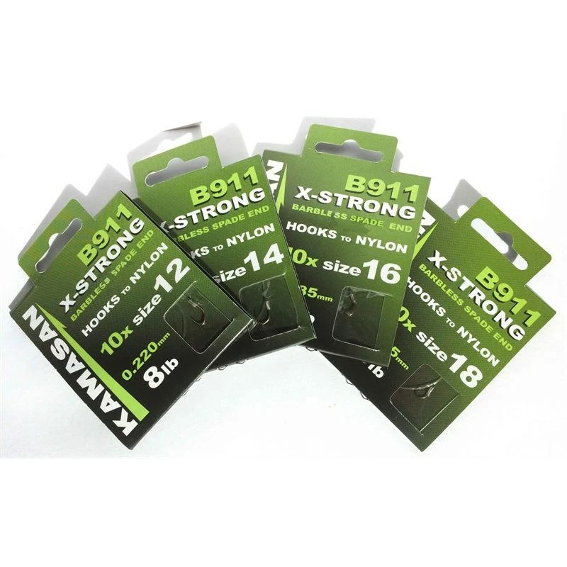 Kamasan Hooks To Nylon B911 X-Strong Barbless 3 Kamasan Hooks To Nylon B911 X-Strong Barbless