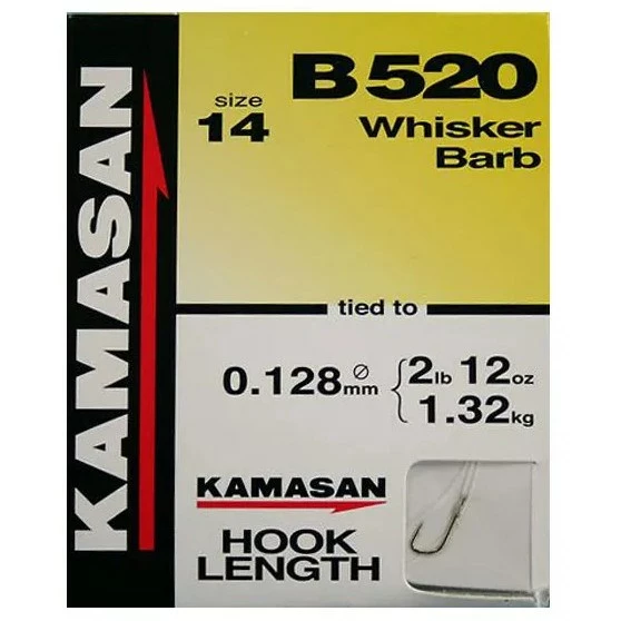 Kamasan Hooks To Nylon B520 Whisker Barbed 3 Kamasan Hooks To Nylon B520 Whisker Barbed